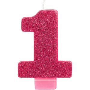 Glitter Bright Pink Number 1 Birthday Candle 1 1/2in x 3in - Party City