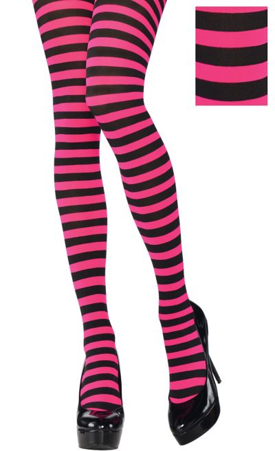 Adult Pink And Black Striped Tights Party City