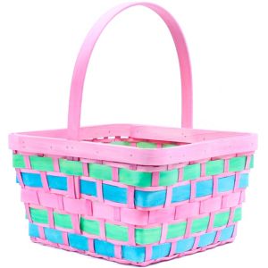 Large Pink Wood Easter Basket 11in x 11in - Party City