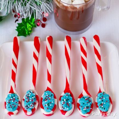 Candy Cane Spoons Idea Dip and Drizzle Treat Ideas Christmas Party Ideas Holiday Party