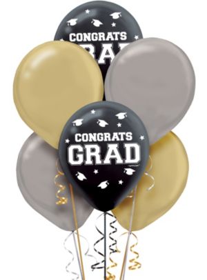 Black, Gold & Silver Graduation Balloons 72ct - Party City