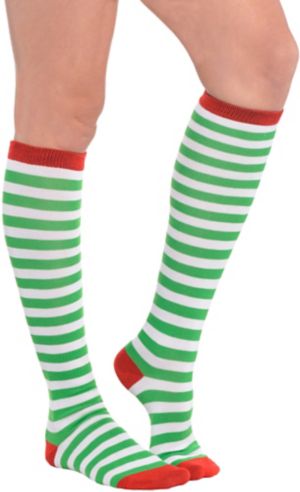 Green & White Striped Knee Socks - Party City