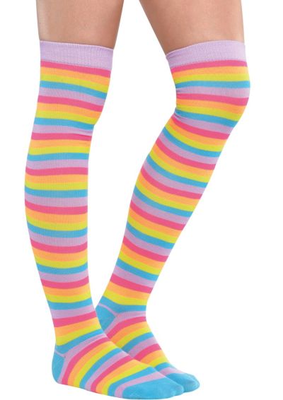 Neon Striped Over-the-Knee Socks for Women - Party City
