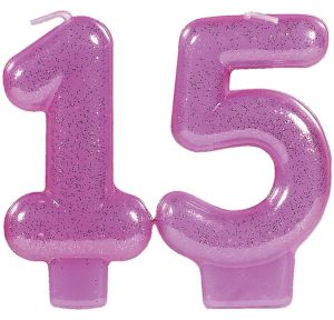 Glitter Pink Number 15 Birthday Candles 2ct - Party City