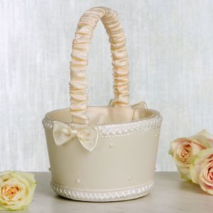 Ivory Pearl Flower Girl Basket 4 3/4in x 7in - Party City