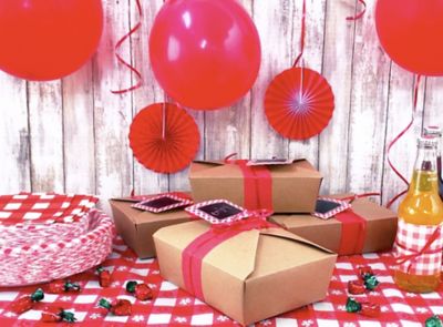 15 Red Balloon Party Time Anniversaire Boîtes ~ Childrens Fun Picnic Nourriture Repas Box