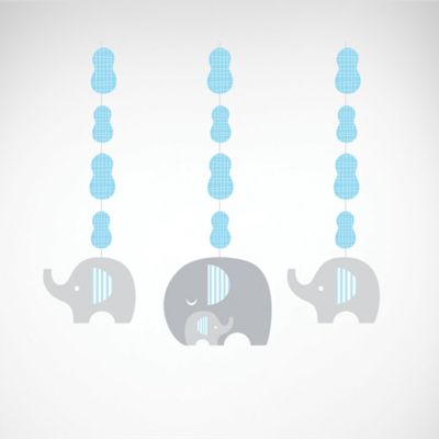 UNIQUE PACK OF 3 BLUE ELEPHANT BABY SHOWER HANGING DECORATIONS