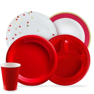 Dots Red Party Supplies Plates Napkins Cups Tablecover Straws Balloons