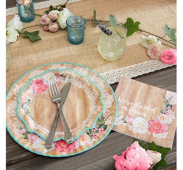 96 Ct Wedding and Engagement Party Amscan Always & Forever Square Dessert Plates TradeMart Inc 549461 